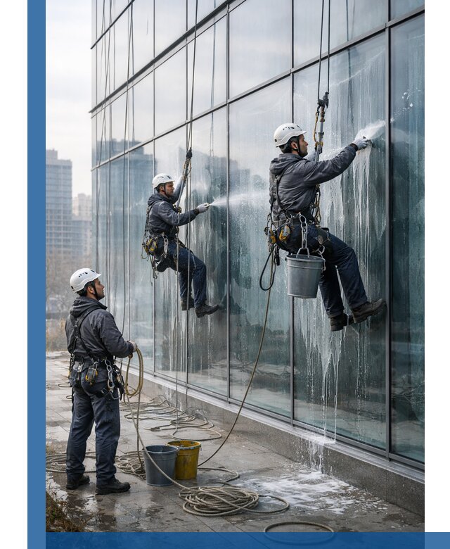 Промышленная мойка панорамных окон на высоте в Красном Сулине