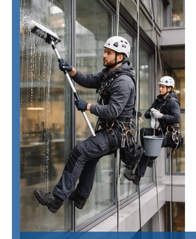 Профессиональная мойка витражей промышленными альпинистами в Красном Сулине