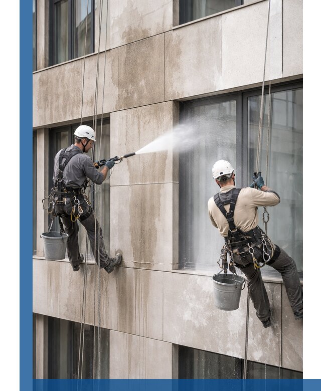 Послестроительная мойка фасада промышленным альпинизмом в Красном Сулине