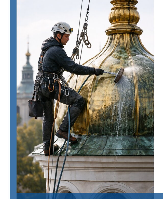 Профессиональная мойка куполов и шпилей высотными альпинистами в Красном Сулине