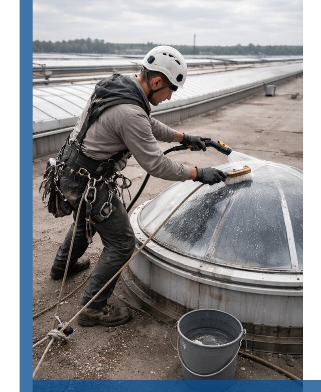 Мойка зенитных фонарей на кровле для промышленных объектов в Красном Сулине