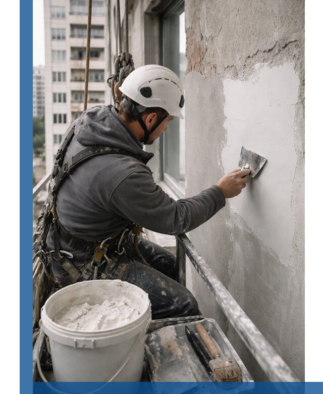 Шпаклевка фасадов на высоте с промальпинистами в Красном Сулине