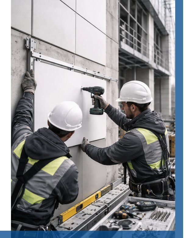 Монтаж композитных панелей фасада в Красном Сулине от 2552 р. | ВЫСОТНИК-Крл