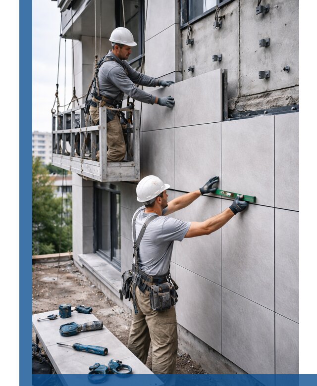 Монтаж керамогранита на фасад в Красном Сулине под ключ с гарантией качества