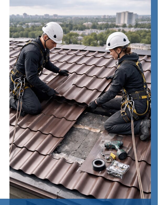 Ремонт металлочерепицы на крыше в Красном Сулине от 919 р. | ВЫСОТНИК-Крл