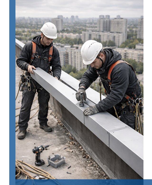 Монтаж парапетных крышек и ограждений кровли в Красном Сулине