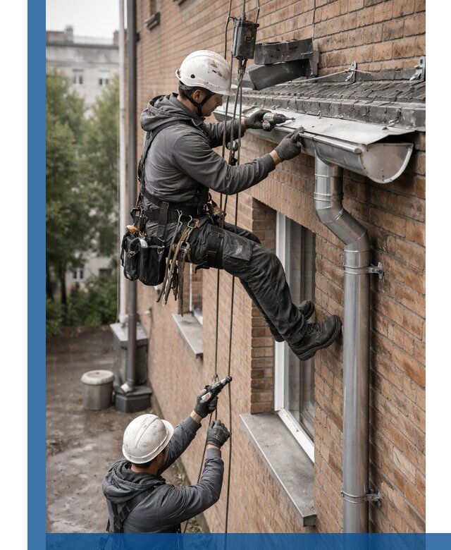 Монтаж водосточной системы на здании в Красном Сулине под ключ