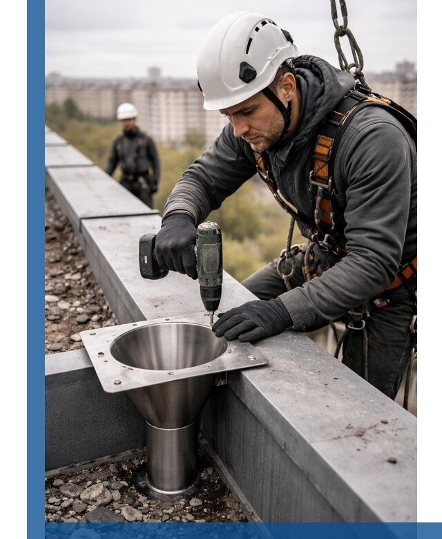 Монтаж водосточных воронок в Красном Сулине для промышленных зданий