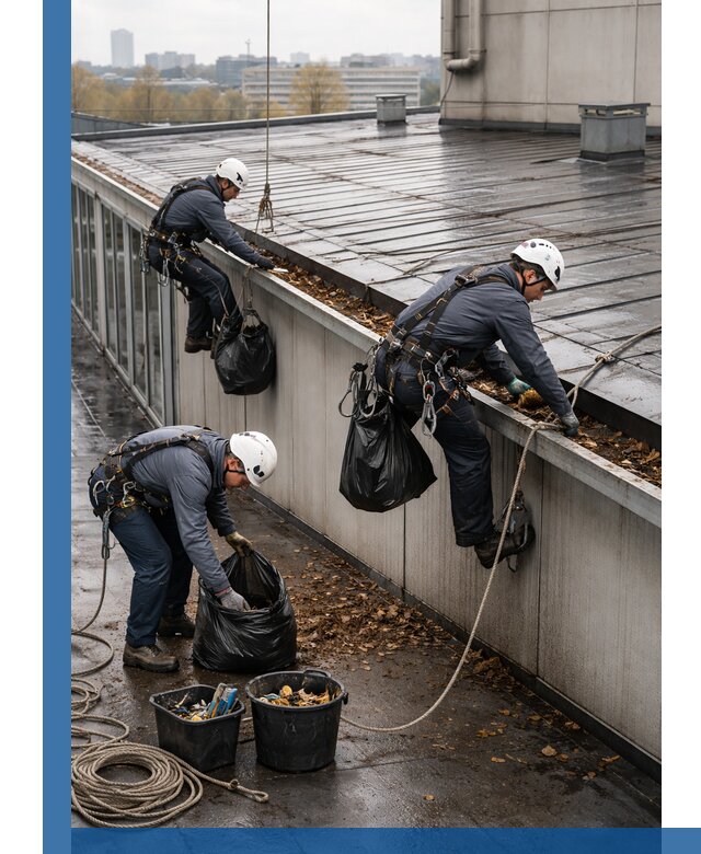 Очистка кровли по периметру в Красном Сулине силами промышленных альпинистов