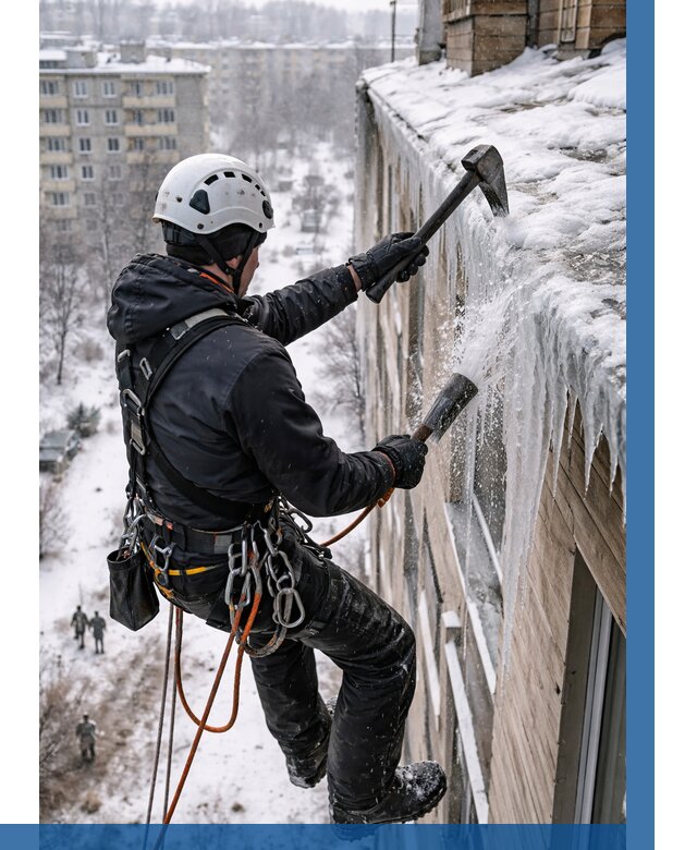 Сбивание сосулек с крыши в Красном Сулине по цене от 4593 р. | ВЫСОТНИК-Крл