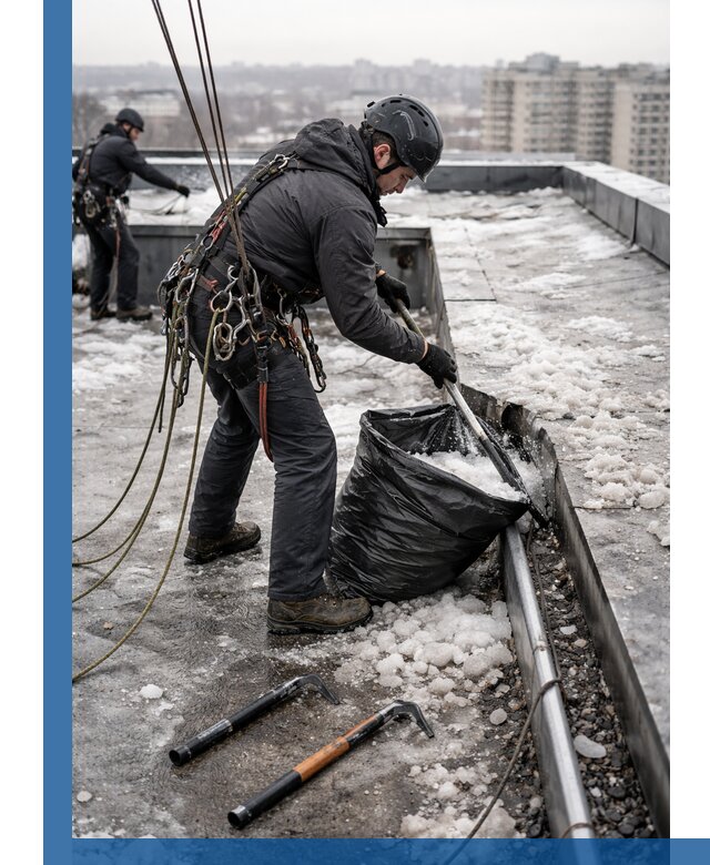 Аварийная очистка кровли в Красном Сулине от промальпинистов