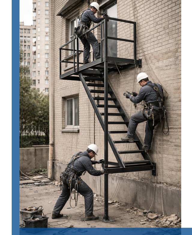 Монтаж пожарной лестницы в Красном Сулине, установка и крепление