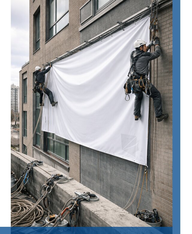 Монтаж баннеров на фасаде в Красном Сулине от 663 р. заказать ВЫСОТНИК-Крл