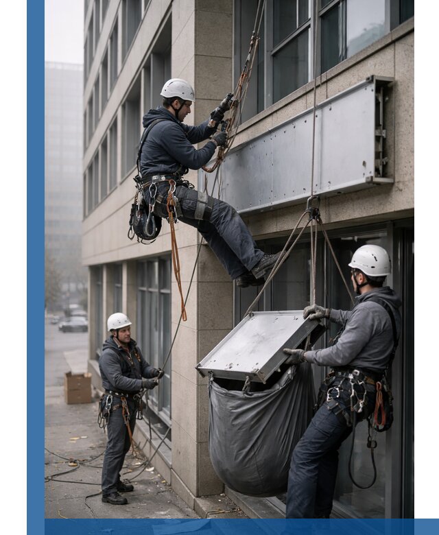 Демонтаж рекламной вывески с высотными работами в Красном Сулине