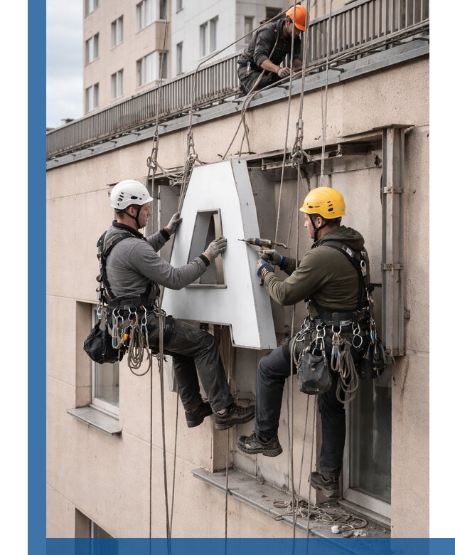 Ремонт и восстановление наружных вывесок на высоте в Красном Сулине