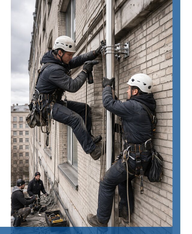 Монтаж флагштока на здании в Красном Сулине от 6634 р. | ВЫСОТНИК-Крл