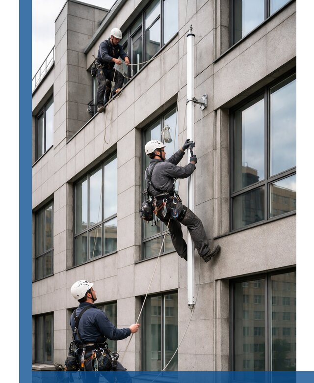 Монтаж флагштока на фасаде здания с креплением и герметикой в Красном Сулине