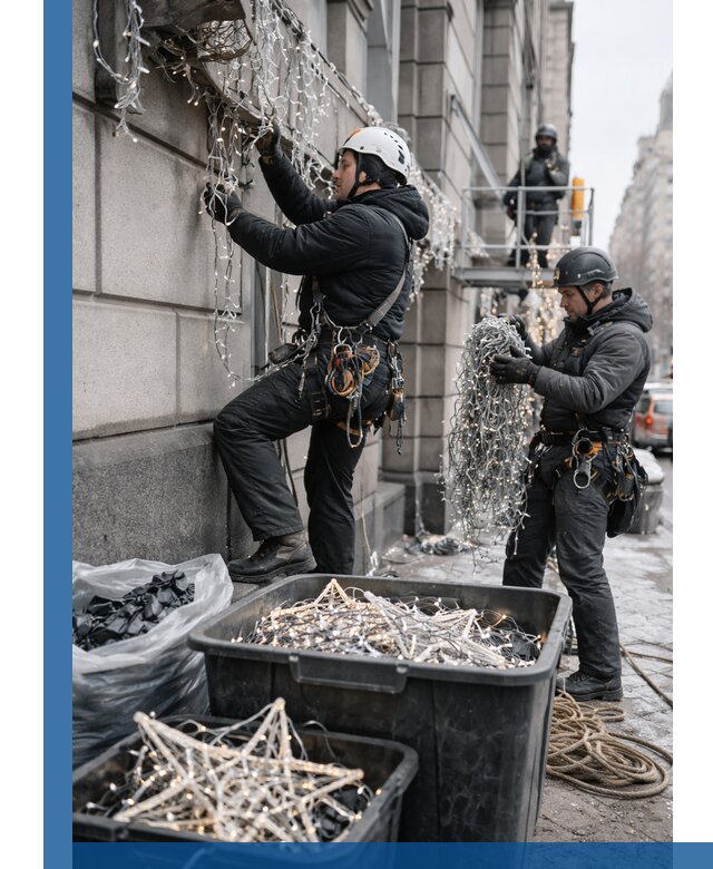 Демонтаж новогоднего оформления и гирлянд в Красном Сулине