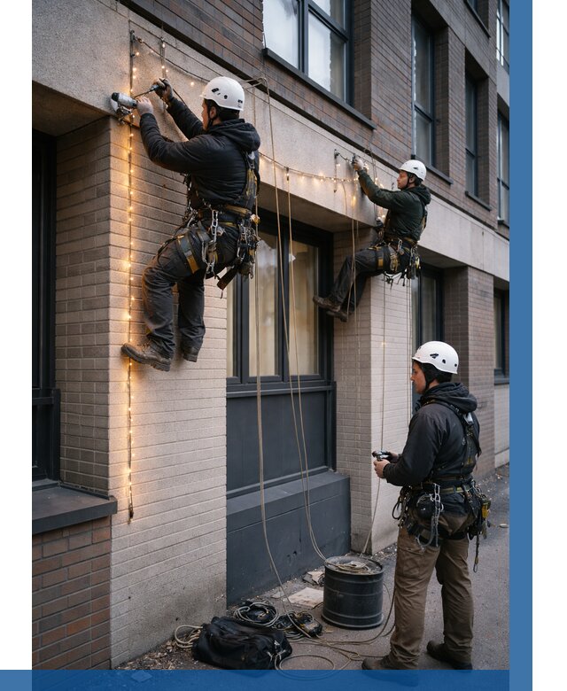 Монтаж гирлянд на фасаде в Красном Сулине от 3572 р. | ВЫСОТНИК-Крл