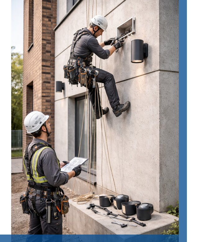 Монтаж фасадного освещения в Красном Сулине от 2552 р. | ВЫСОТНИК-Крл