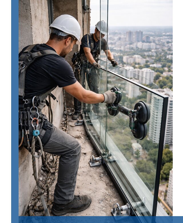 Монтаж стеклянных ограждений под ключ с гарантией в Красном Сулине