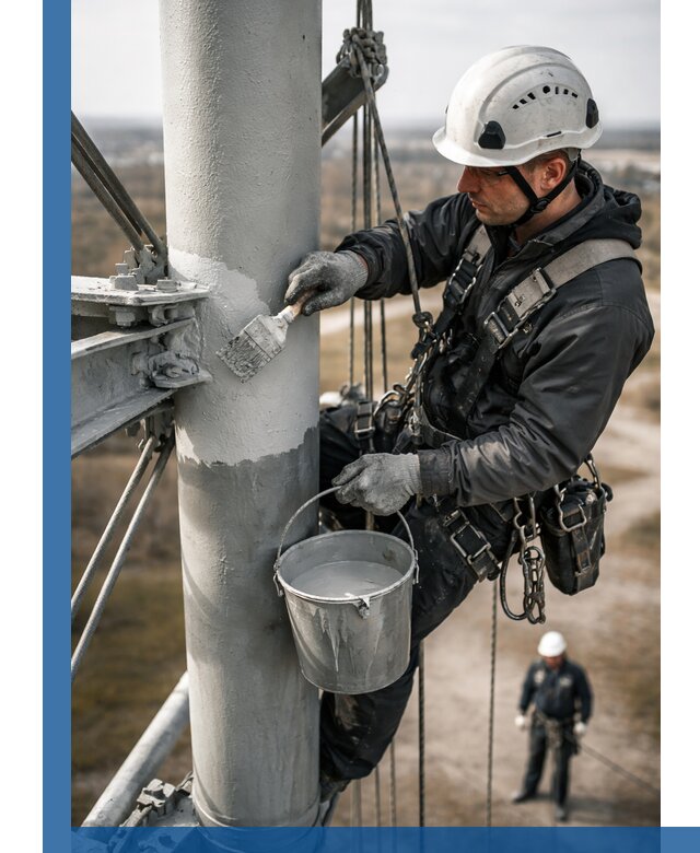 Покраска мачт связи в Красном Сулине промышленными альпинистами
