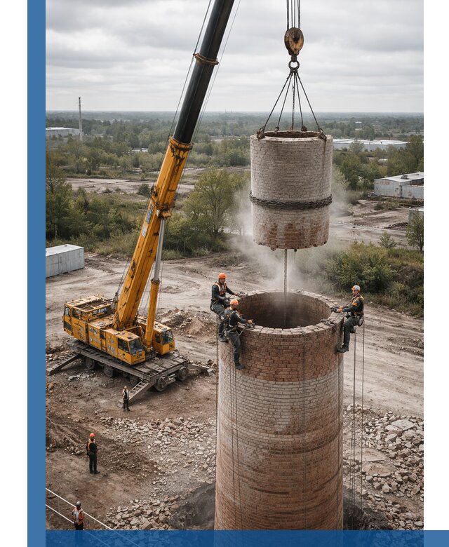 Демонтаж дымовой трубы в Красном Сулине с гарантиями безопасности